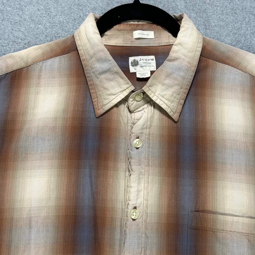 J.Crew Button Down Shirt Tailored Fit Mens L Brown Plaid Ombre Americana Casual